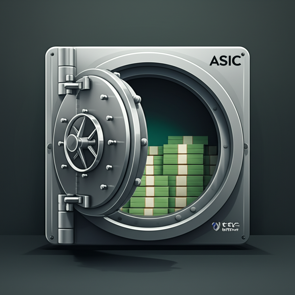 安全金庫內堆疊著資金，外圍環繞著ASIC、FCA、CySEC、SCB等全球金融監管標誌，象徵Pepperstone對客戶資金的保護