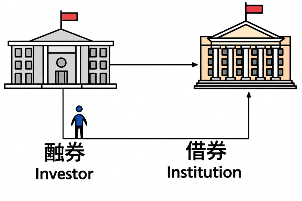 台灣兩大做空管道對比圖：融券代表一般散戶途徑，借券則代表機構與大戶專用，凸顯兩者在門檻、費用與彈性上的差異
