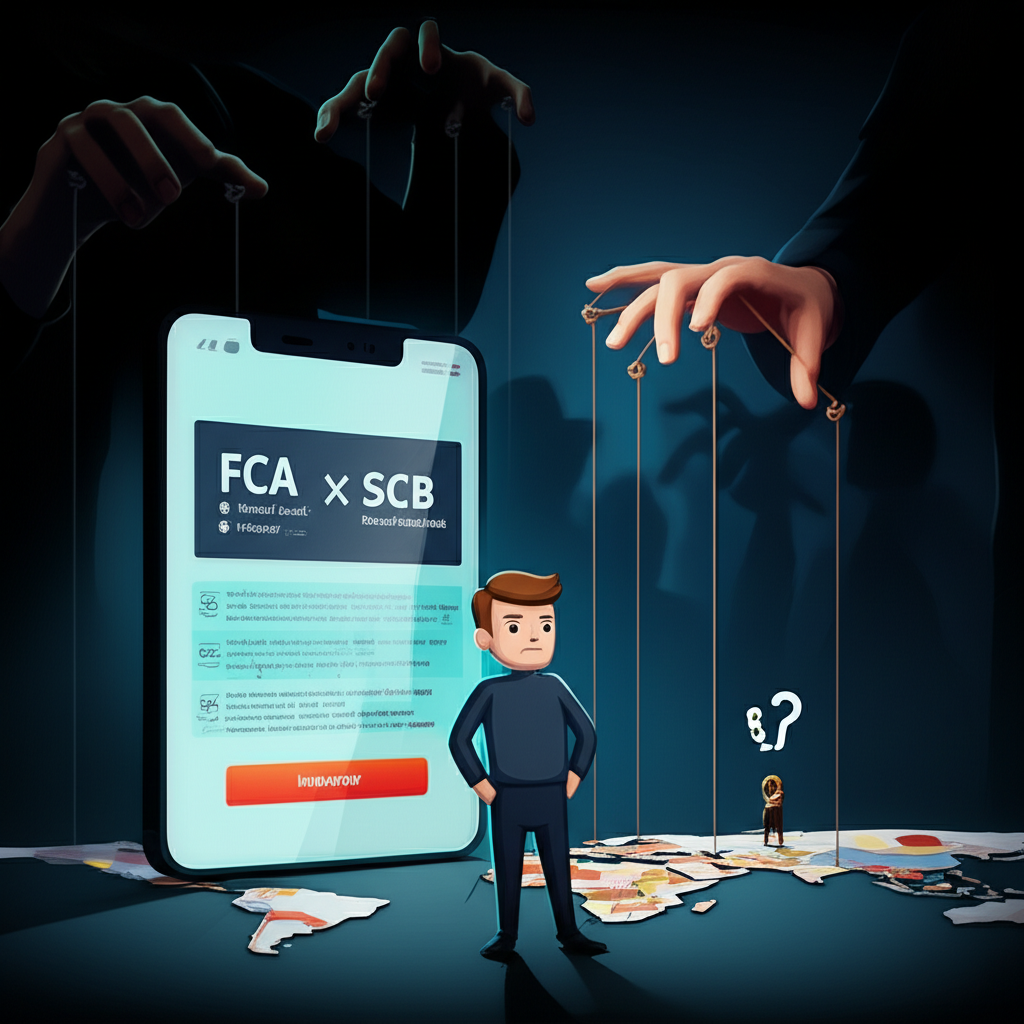 Infinox平台表面合法背後操控的示意圖，監管標章後藏有暗黑操縱者