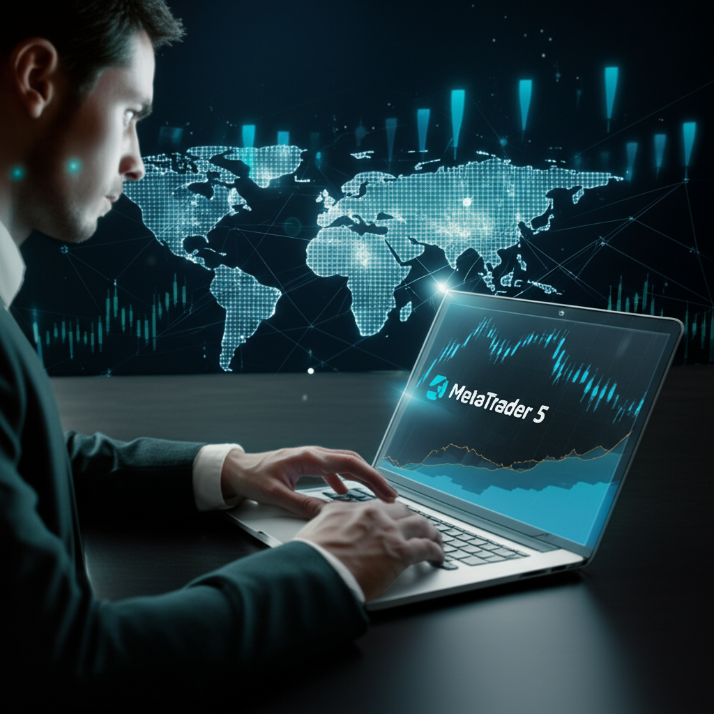 全球金融市場與 MetaTrader 5 交易情境示意圖