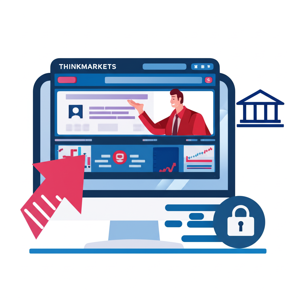 交易者從ThinkMarkets平台成功出金至銀行帳戶的示意圖，畫面包含安全鎖與快速轉帳箭頭