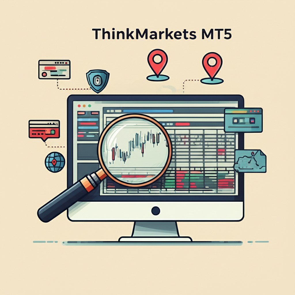 ThinkMarkets MT5 功能導覽與全球在地化服務示意圖