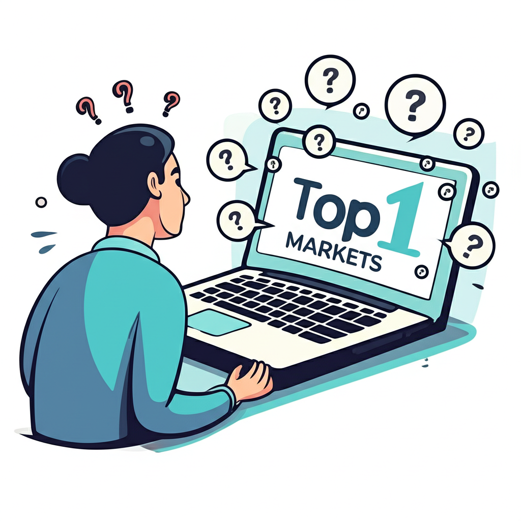 投資者面對Top1 Markets平台時的困惑與安全疑慮示意圖