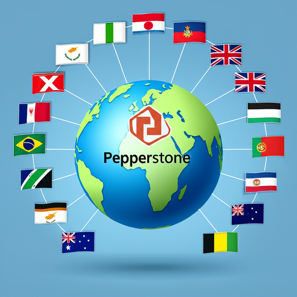 地球圖示插圖，各國監管機構旗幟透過線條連結至中央的Pepperstone圖示，象徵其全球合規網絡