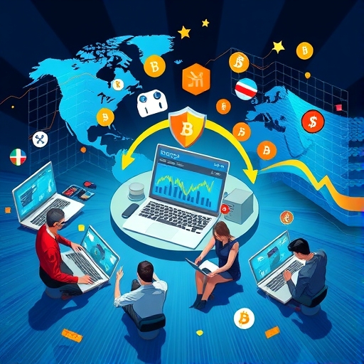 動態數位插畫，呈現全球金融網絡與資金流動的科技感場景