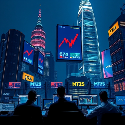 未來感十足的香港金融城市景觀象徵外匯交易的動能