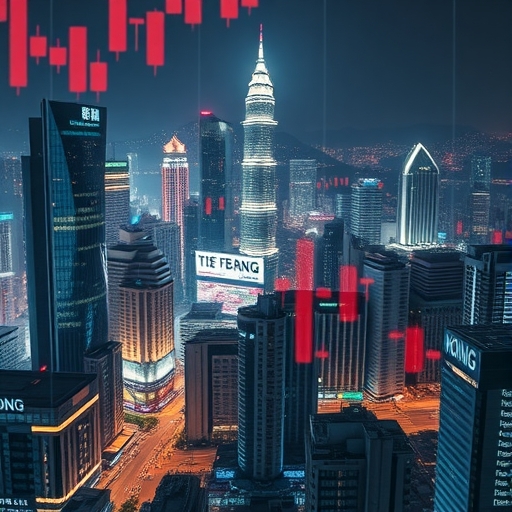香港城市天際線與金融交易意象結合的寫實場景