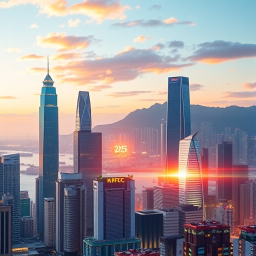 晨曦中的香港未來城市景觀,展現其作為國際金融中心的活力與科技感