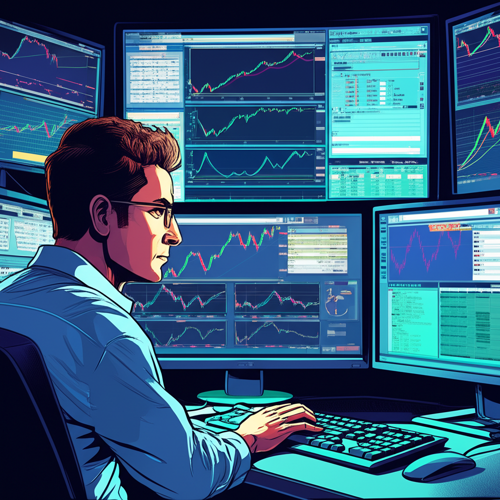 專業交易者使用高度客製化的 MetaTrader 4 介面，多螢幕顯示技術分析與自動化交易運作