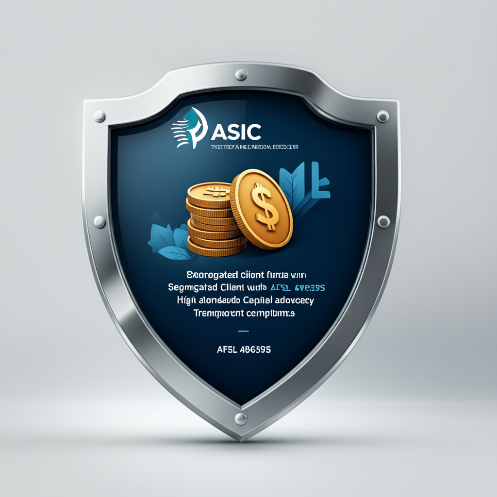 監管保護插畫，展示 ASIC 作為信賴的金融監管機構，守護客戶資金與 AFSL 496395 合規象徵