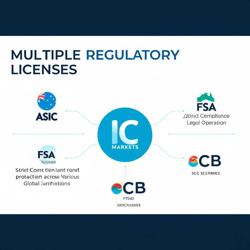 IC Markets 持有 ASIC、CySEC、FSA 與 SCB 等多重國際監管牌照，展現其全球合規與客戶保護的承諾