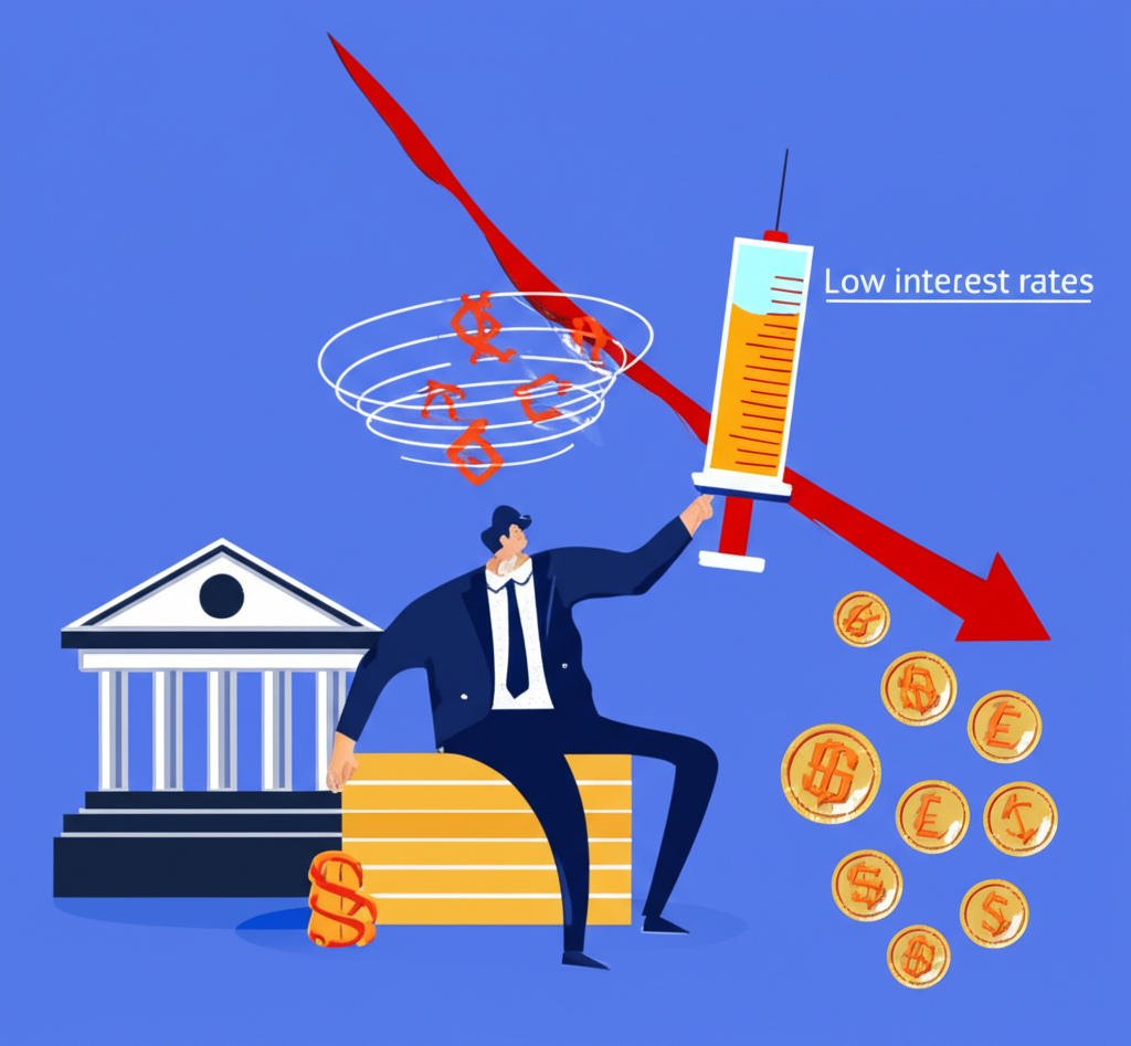 經濟陷入通縮與低成長困境，中央銀行透過資金注入提振景氣與就業市場