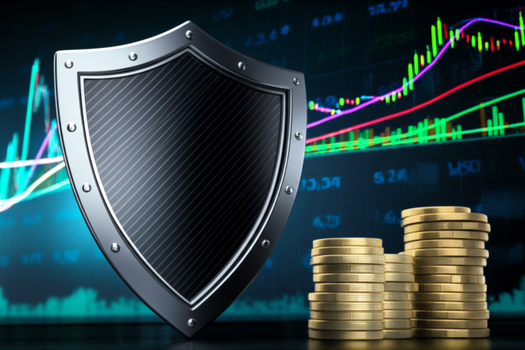 Shield protecting money, forex market