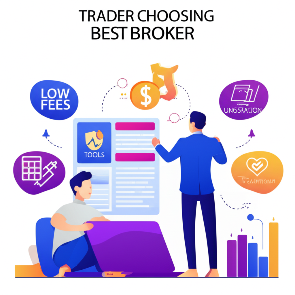 Trader choosing best broker, illustration
