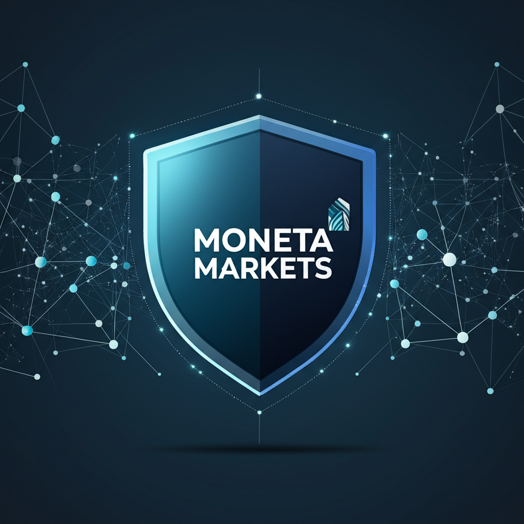 Moneta Markets shield, data protection, global regulation, secure funds, illustration