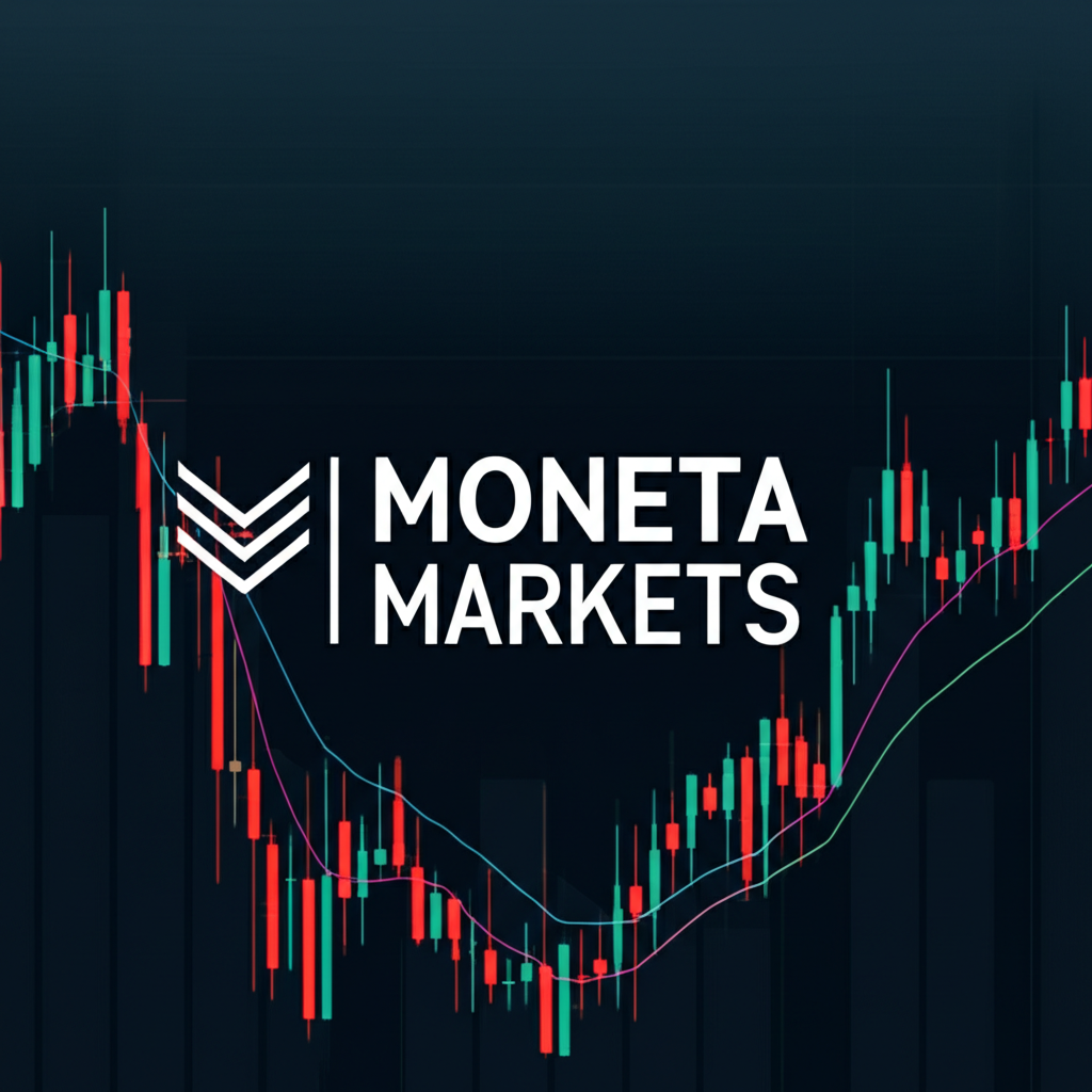 Moneta Markets logo, forex charts, illustration