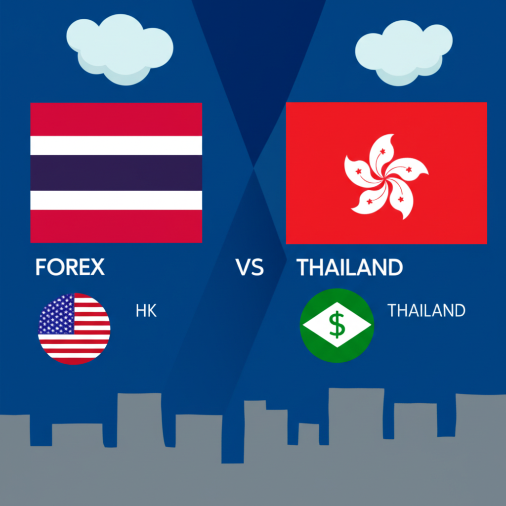 Forex platforms comparison, HK, Thailand. Illustration.