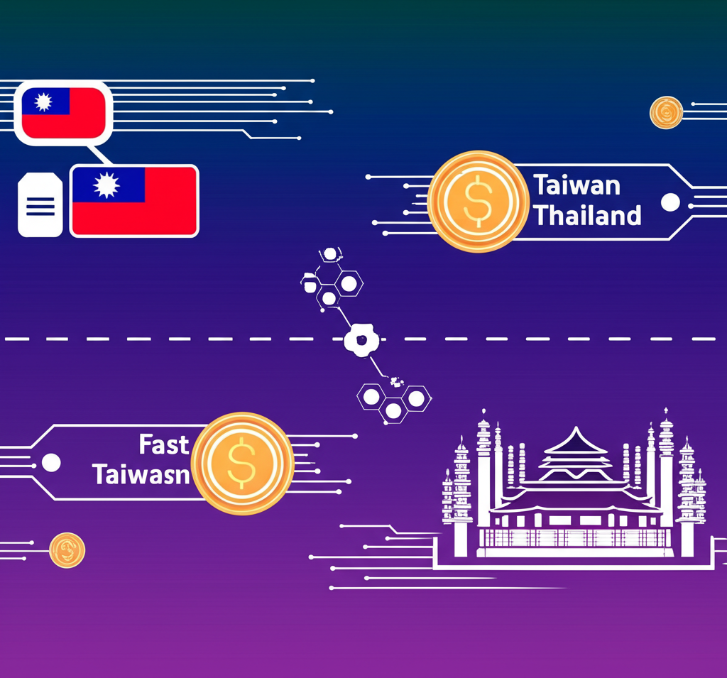 數位金融,快速交易,台灣與泰國外匯連結,插畫風格