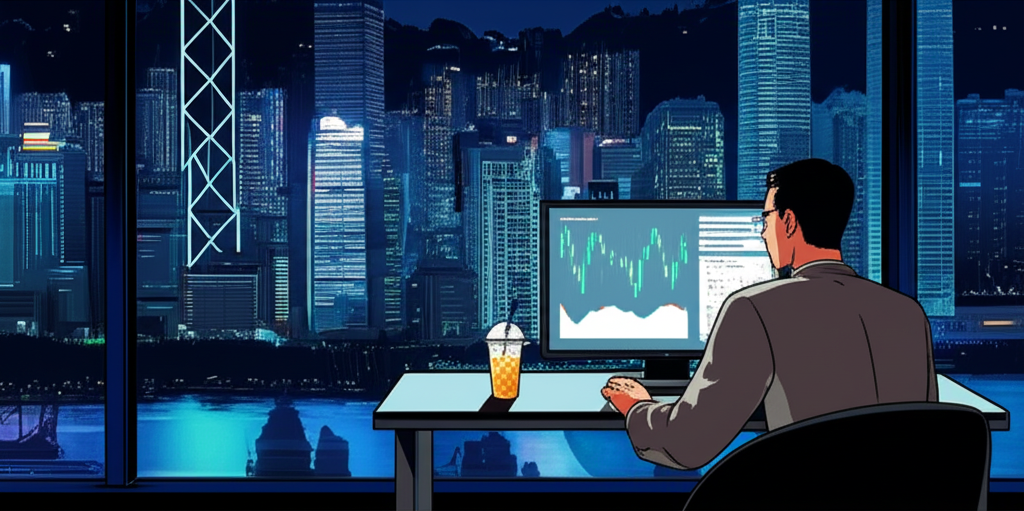 Thailand investor on forex platform, Hong Kong city, illustration