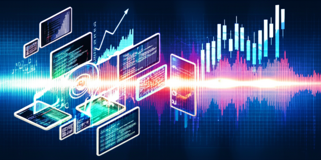 香港外匯交易工具創新插圖，展示數位交易與香港城市景觀