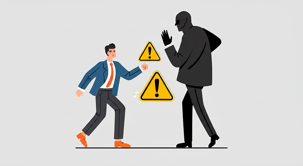 Investor avoiding forex scam, illustration