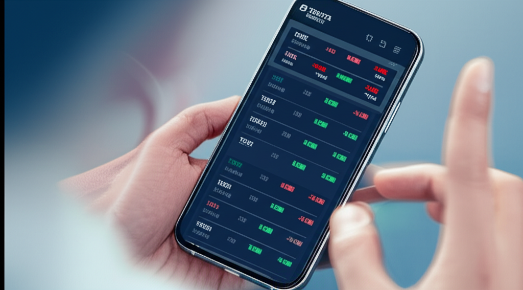 Trader using Moneta Markets app on mobile device