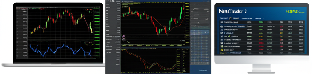 交易平台圖解，包含MetaTrader 4、MetaTrader 5與嘉盛專屬平台，展示各類圖表、指標與自動化交易系統支援多樣資產